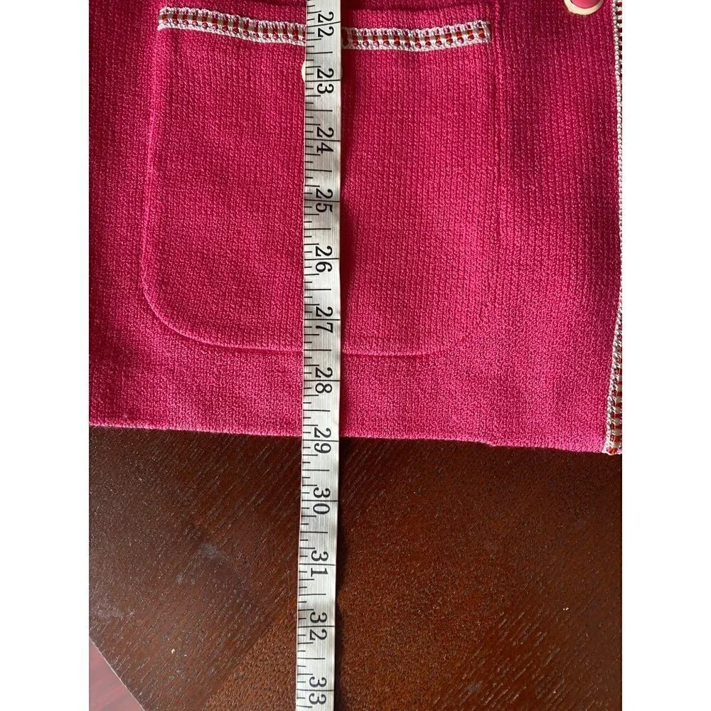 Vintage St John Women's Pink Knit White Trim Zip Jacket - 10 - Picture 3 of 11